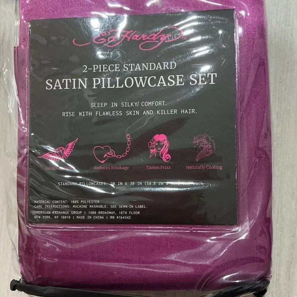 Ed Hardy NWT 2-Piece Satin Pillowcase Set – Purple,‎ Standard